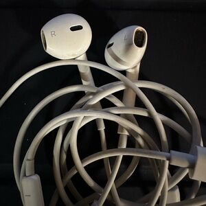 Apple headphones with cord.